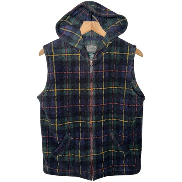 Polo Ralph Lauren Jackets & Blazers - Vintage‎ Ralph Lauren Fleece Plaid Hooded Vest Soft Preppy Grunge